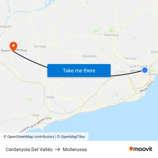 Cerdanyola Del Vallès to Mollerussa map