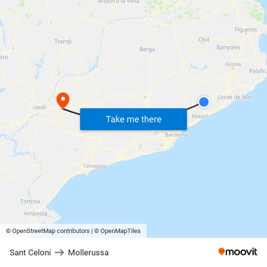 Sant Celoni to Mollerussa map