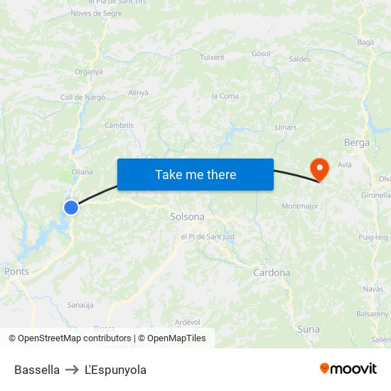 Bassella to L'Espunyola map