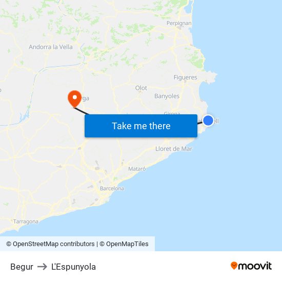 Begur to L'Espunyola map