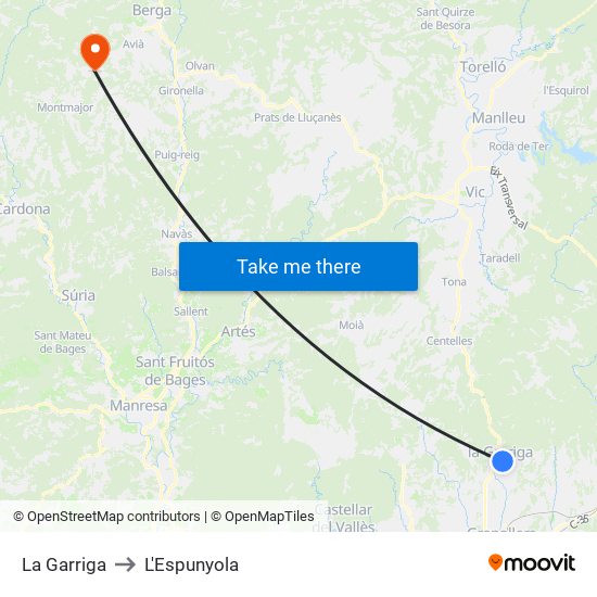 La Garriga to L'Espunyola map