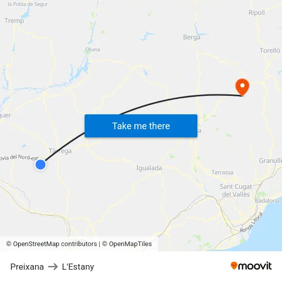 Preixana to L'Estany map