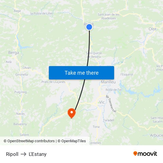 Ripoll to L'Estany map