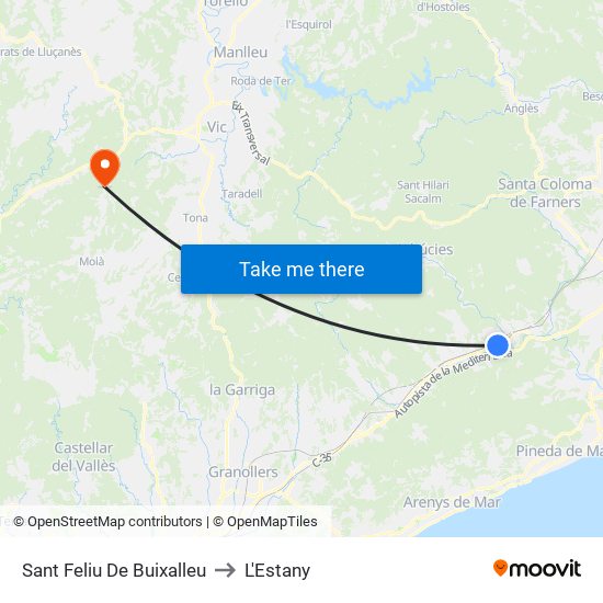 Sant Feliu De Buixalleu to L'Estany map