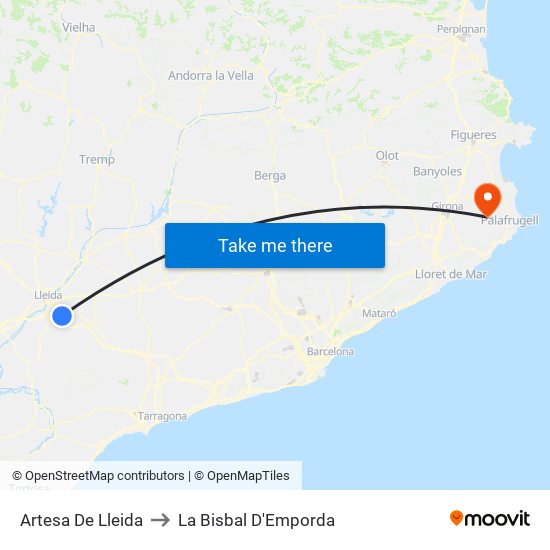 Artesa De Lleida to La Bisbal D'Emporda map