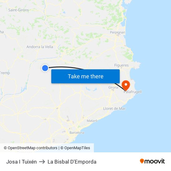 Josa I Tuixén to La Bisbal D'Emporda map