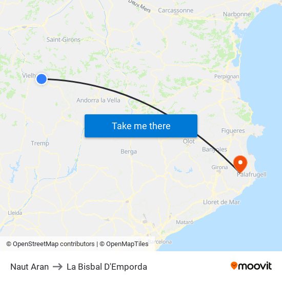 Naut Aran to La Bisbal D'Emporda map