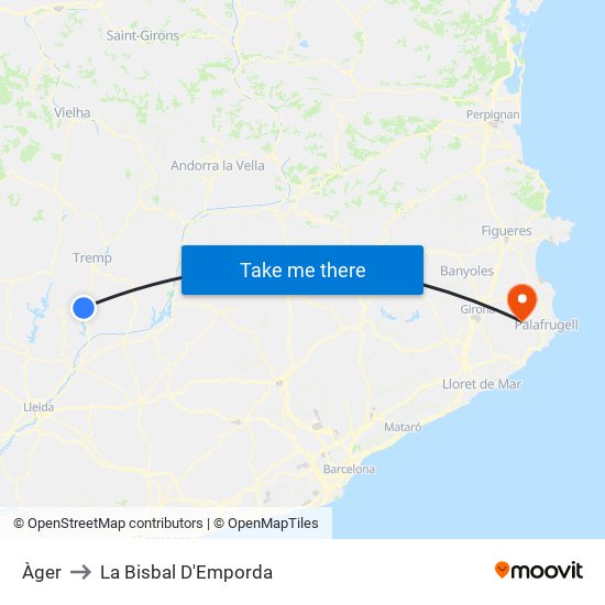 Àger to La Bisbal D'Emporda map