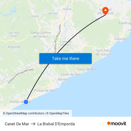 Canet De Mar to La Bisbal D'Emporda map