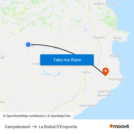 Campdevànol to La Bisbal D'Emporda map