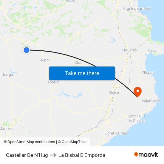 Castellar De N'Hug to La Bisbal D'Emporda map