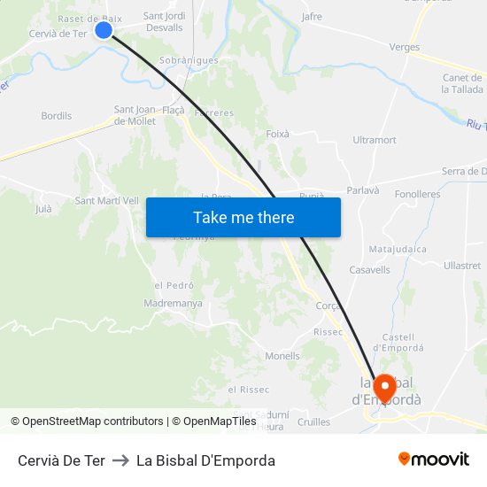 Cervià De Ter to La Bisbal D'Emporda map