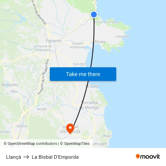 Llançà to La Bisbal D'Emporda map