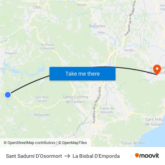 Sant Sadurní D'Osormort to La Bisbal D'Emporda map