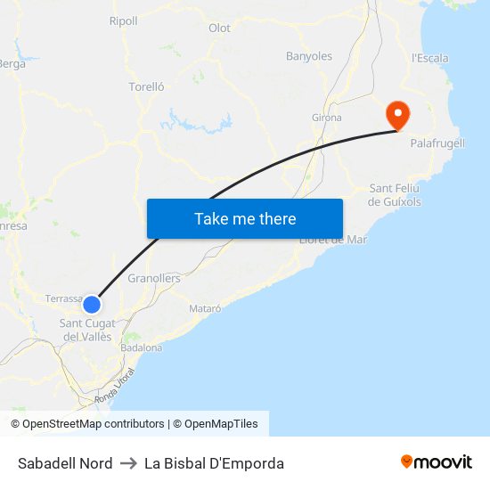 Sabadell Nord to La Bisbal D'Emporda map