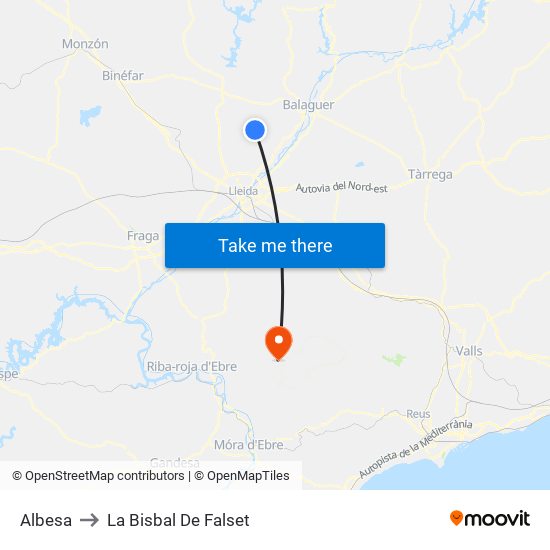 Albesa to La Bisbal De Falset map