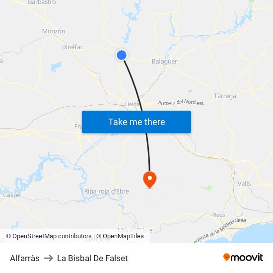 Alfarràs to La Bisbal De Falset map