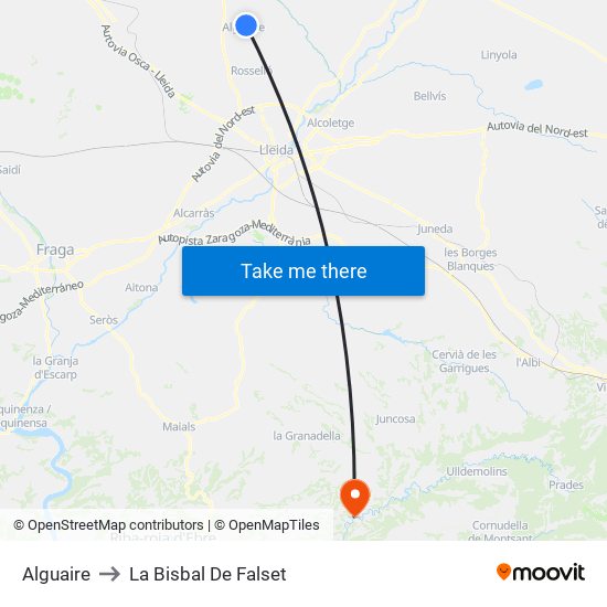 Alguaire to La Bisbal De Falset map