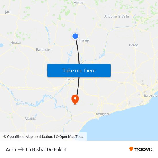 Arén to La Bisbal De Falset map