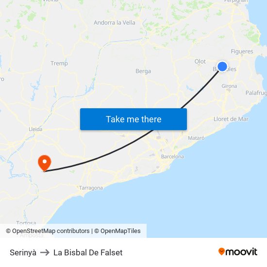 Serinyà to La Bisbal De Falset map