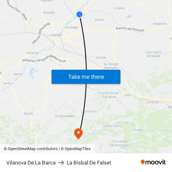 Vilanova De La Barca to La Bisbal De Falset map