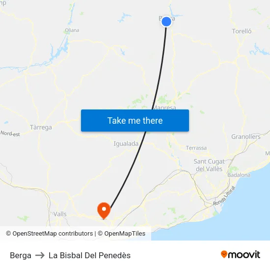 Berga to La Bisbal Del Penedès map