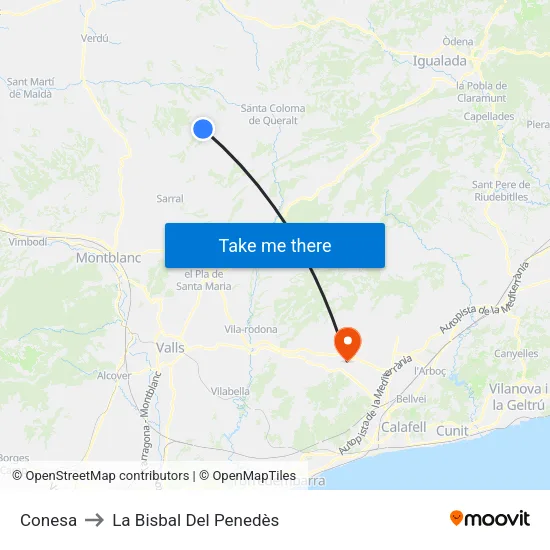 Conesa to La Bisbal Del Penedès map