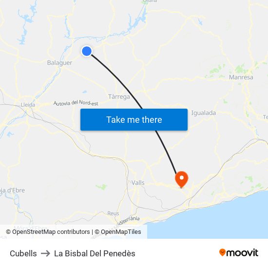 Cubells to La Bisbal Del Penedès map