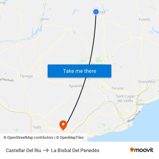 Castellar Del Riu to La Bisbal Del Penedès map