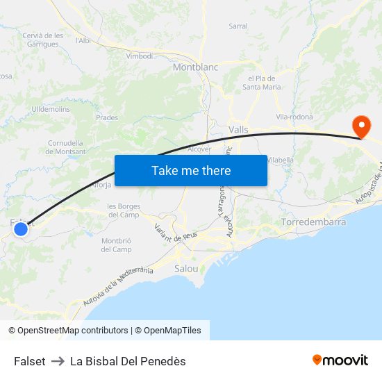 Falset to La Bisbal Del Penedès map
