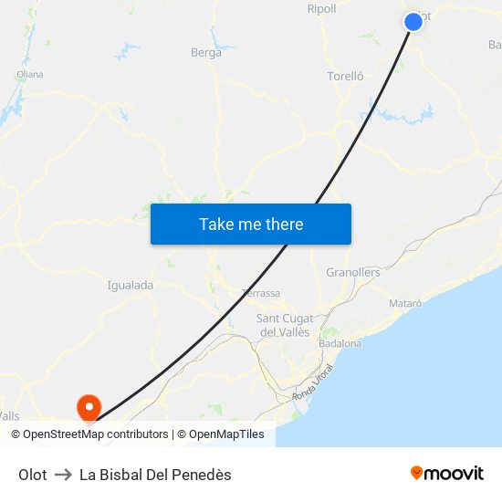Olot to La Bisbal Del Penedès map