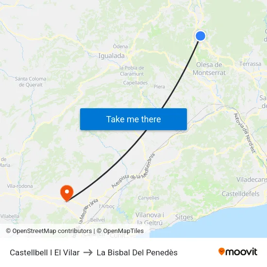 Castellbell I El Vilar to La Bisbal Del Penedès map