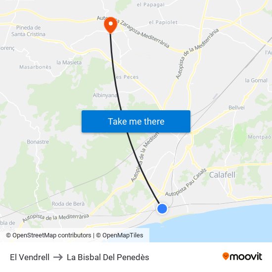 El Vendrell to La Bisbal Del Penedès map
