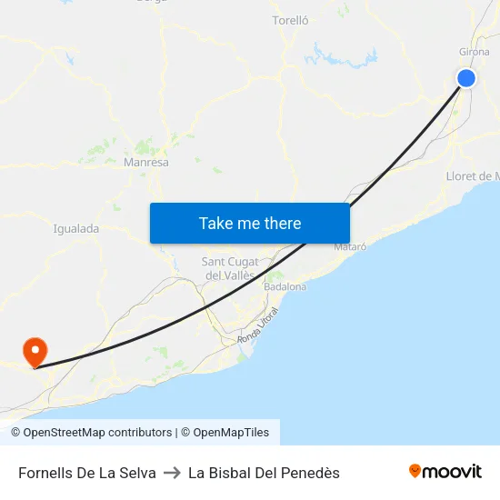 Fornells De La Selva to La Bisbal Del Penedès map