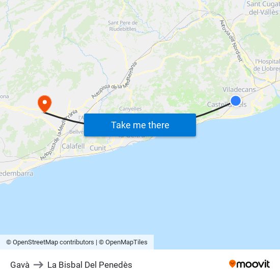 Gavà to La Bisbal Del Penedès map