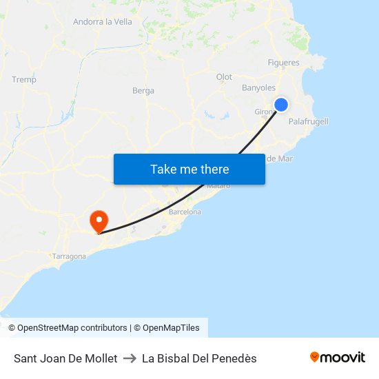 Sant Joan De Mollet to La Bisbal Del Penedès map