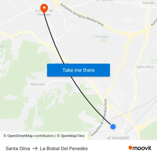 Santa Oliva to La Bisbal Del Penedès map