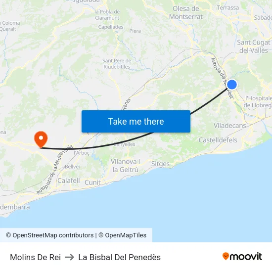 Molins De Rei to La Bisbal Del Penedès map