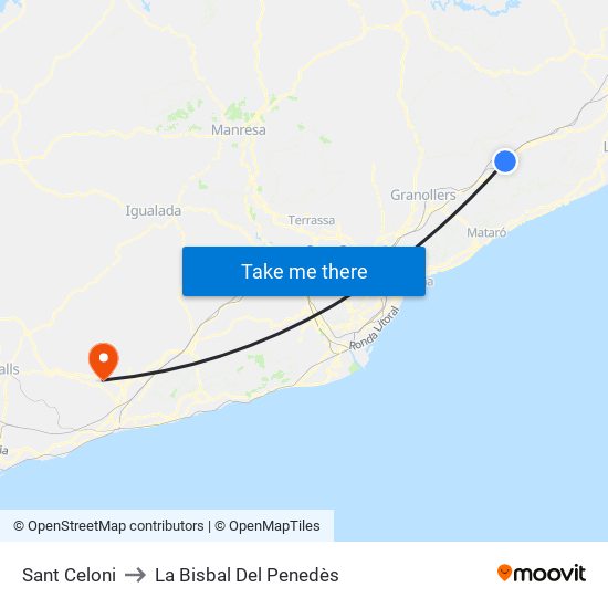 Sant Celoni to La Bisbal Del Penedès map