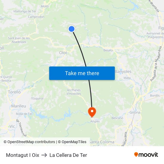 Montagut I Oix to La Cellera De Ter map