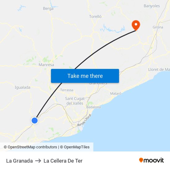 La Granada to La Cellera De Ter map