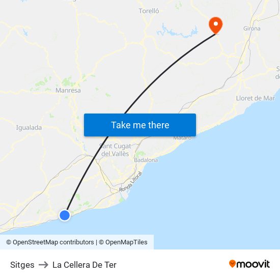 Sitges to La Cellera De Ter map