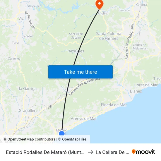 Estació Rodalies De Mataró (Muntanya) to La Cellera De Ter map