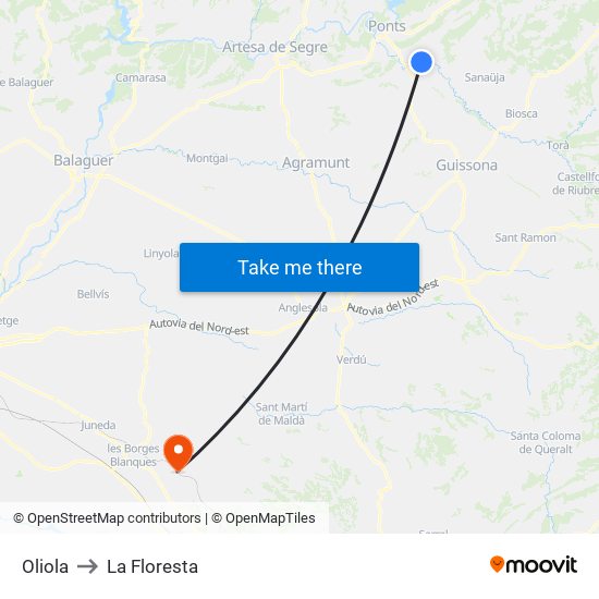 Oliola to La Floresta map