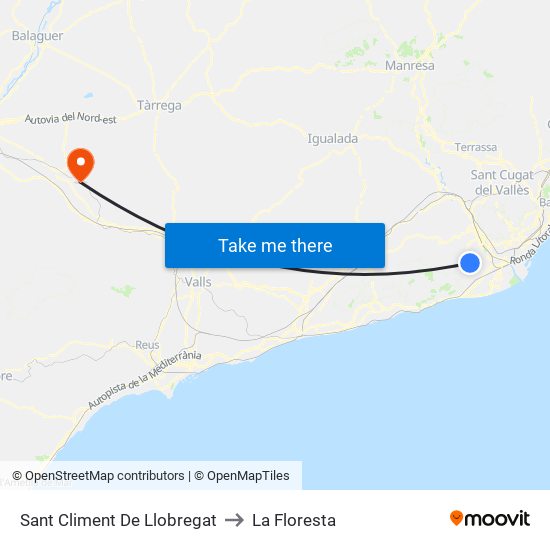 Sant Climent De Llobregat to La Floresta map