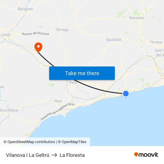 Vilanova I La Geltrú to La Floresta map