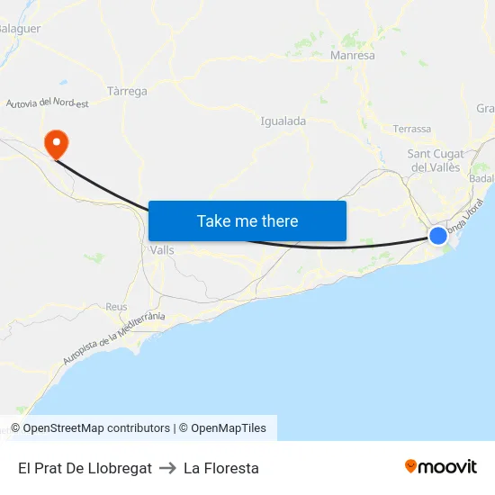 El Prat De Llobregat to La Floresta map