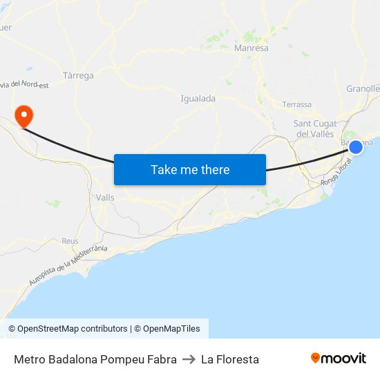 Metro Badalona Pompeu Fabra to La Floresta map