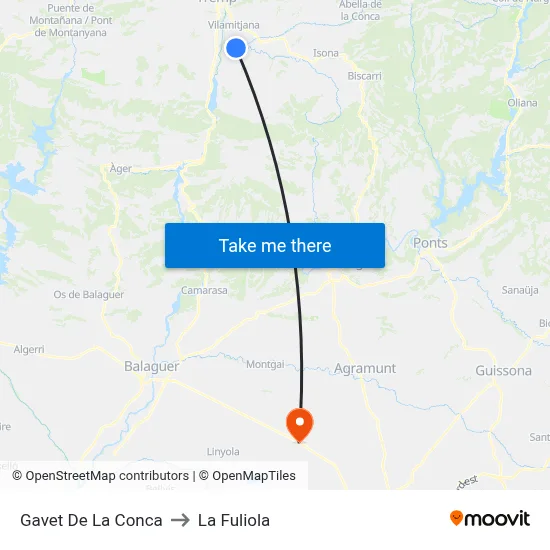 Gavet De La Conca to La Fuliola map