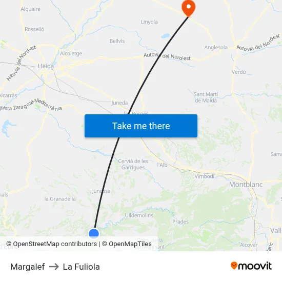 Margalef to La Fuliola map